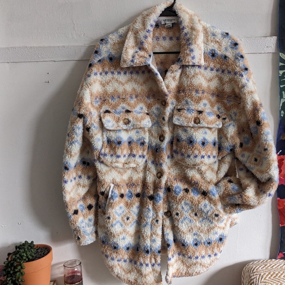 Cozy Aztec Fleece Trucker Jacket Barn Coat